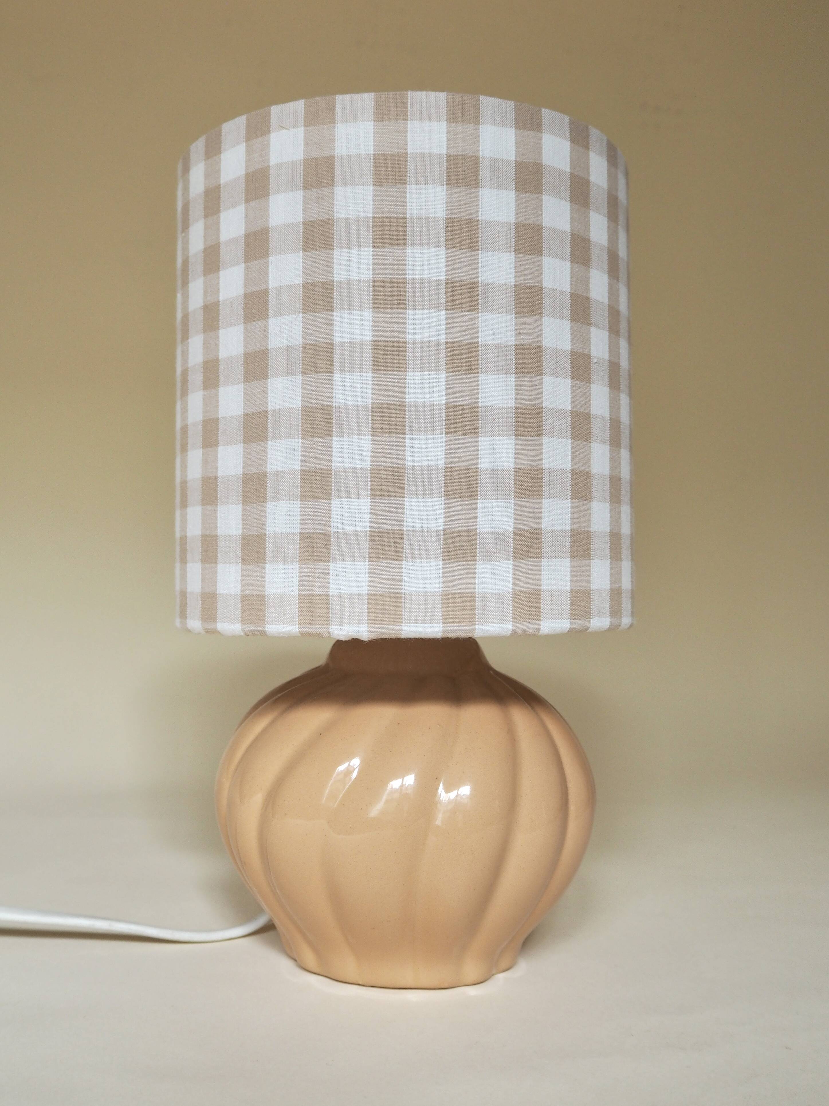 Ceramic lamp with a gingham cotton shade