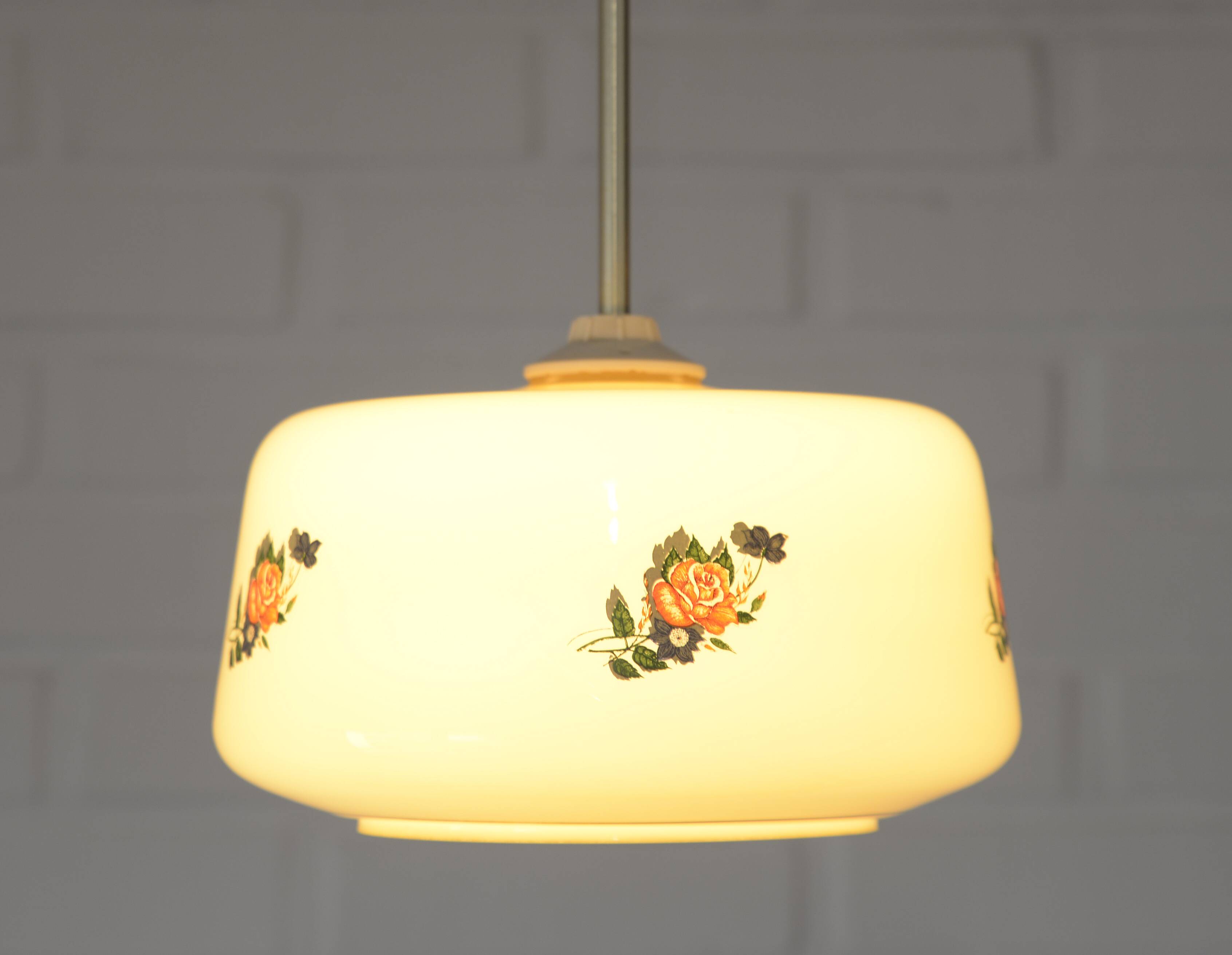 Vintage Beige Pendant Light / Retro Kitchen 1950 / Mid Century Glass Lamp