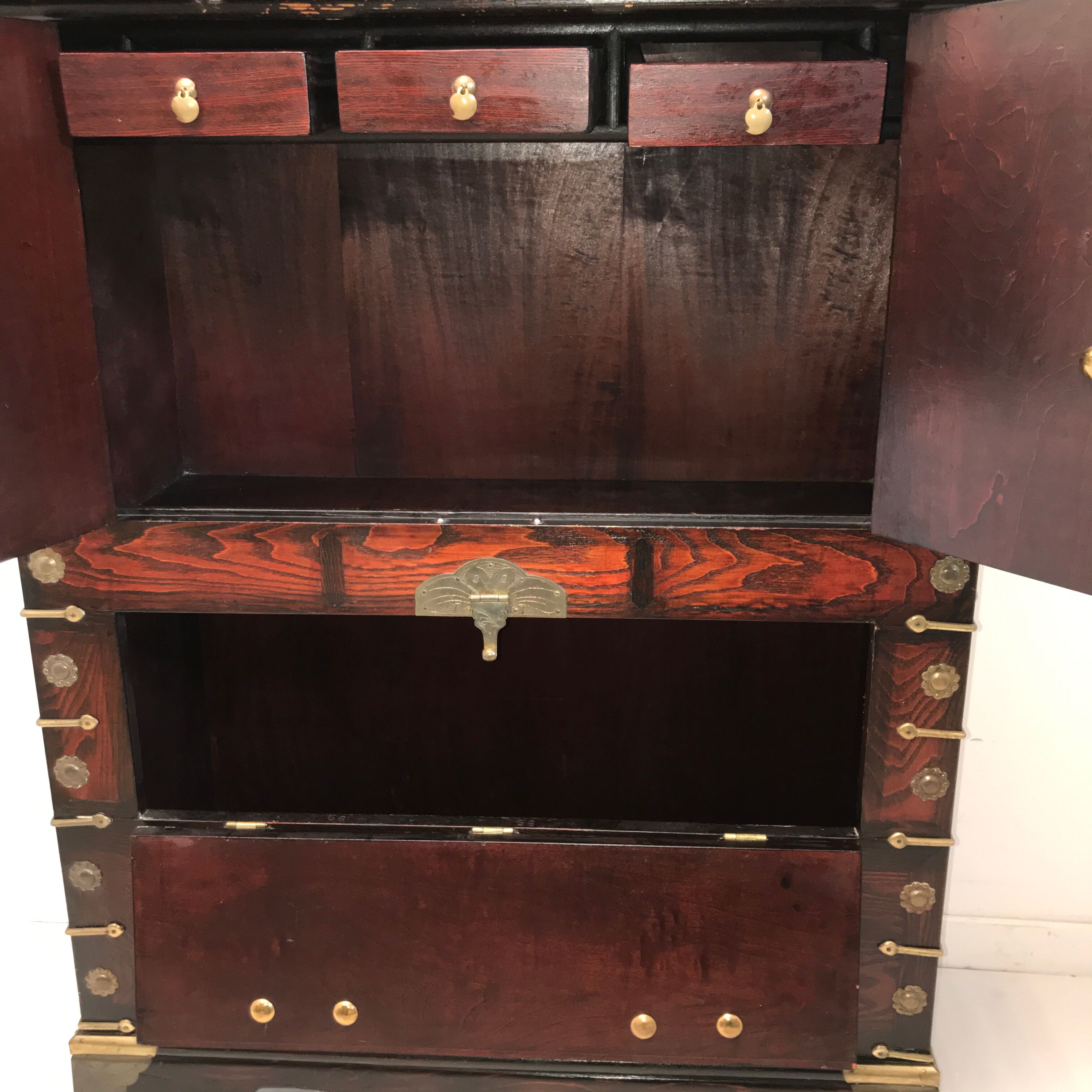 Furniture antique Korean storage box 1910 in wood and brass