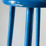 Vintage wooden stool with electric blue paint