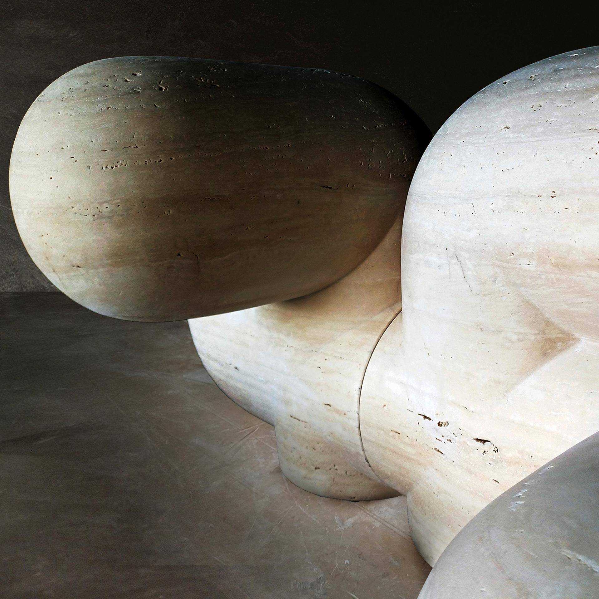 Sculptural and Organic Stools Made of Travertine Marble by Pepe Guerrero