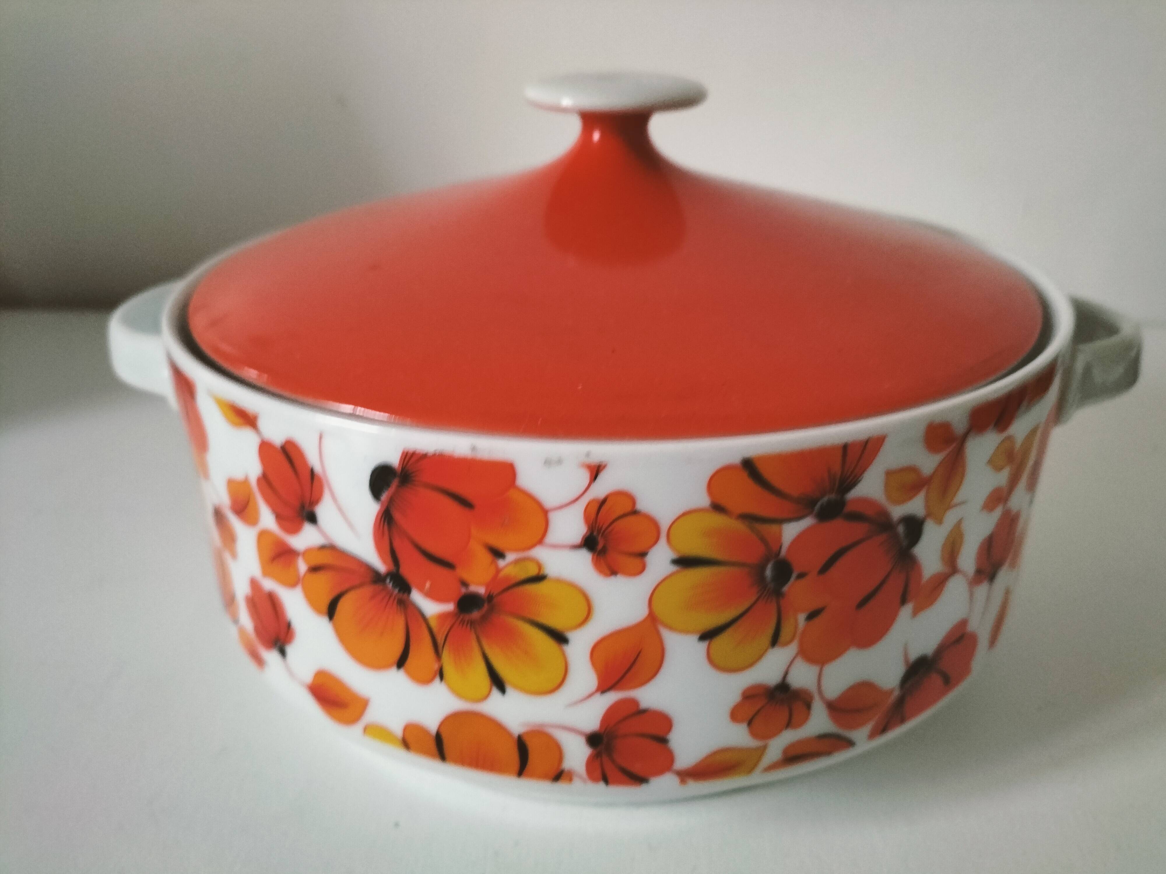 Vintage Wunsiedel Bavaria soup tureen – 70s orange pop flowers