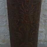 Art deco umbrella stand in boiled cardboard with copper and imitation leather strapping