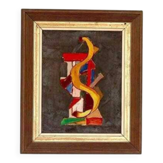 Original mid-century Swedish oil on canvas – “Layers” by Wilhelm Henning – signed & framed – 32 × 39 cm (12.6" × 15.4")