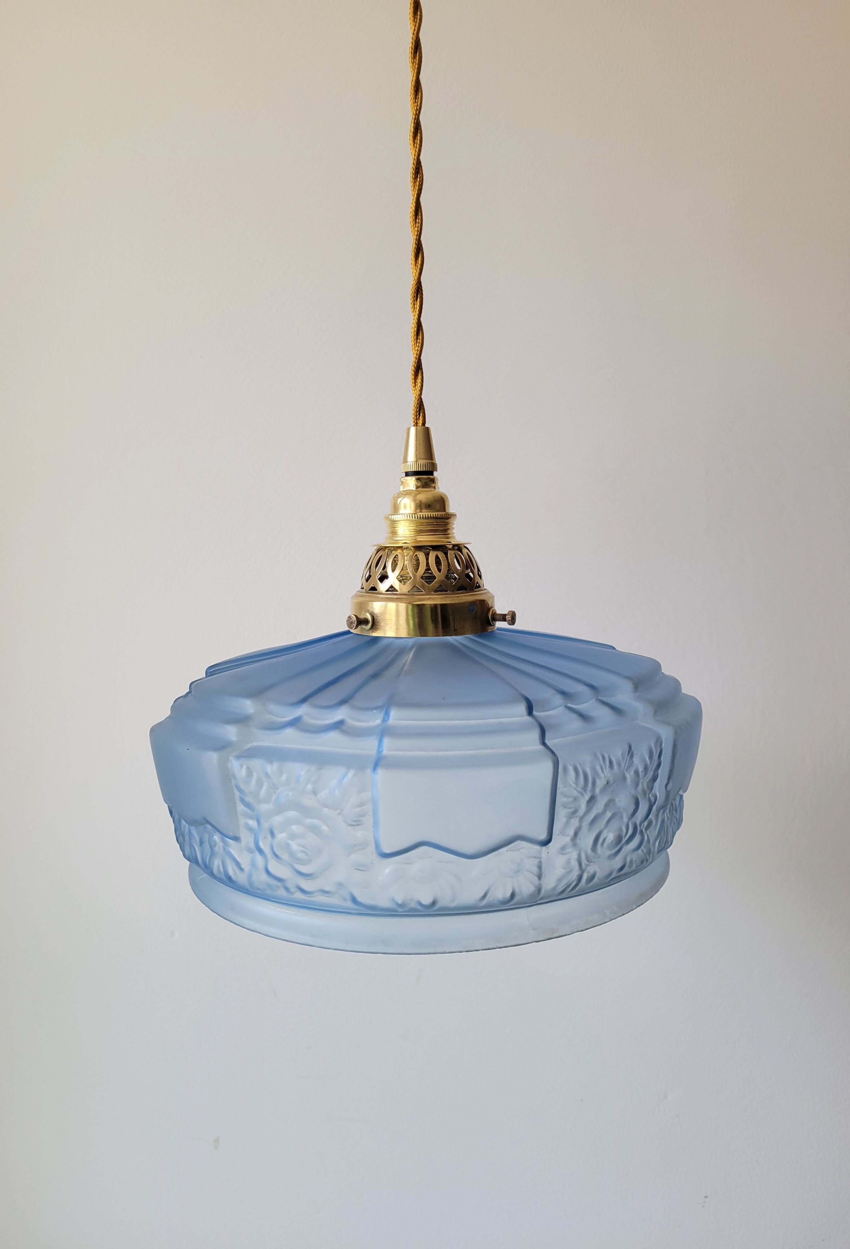 Art Deco pendant lamp in blue opaline