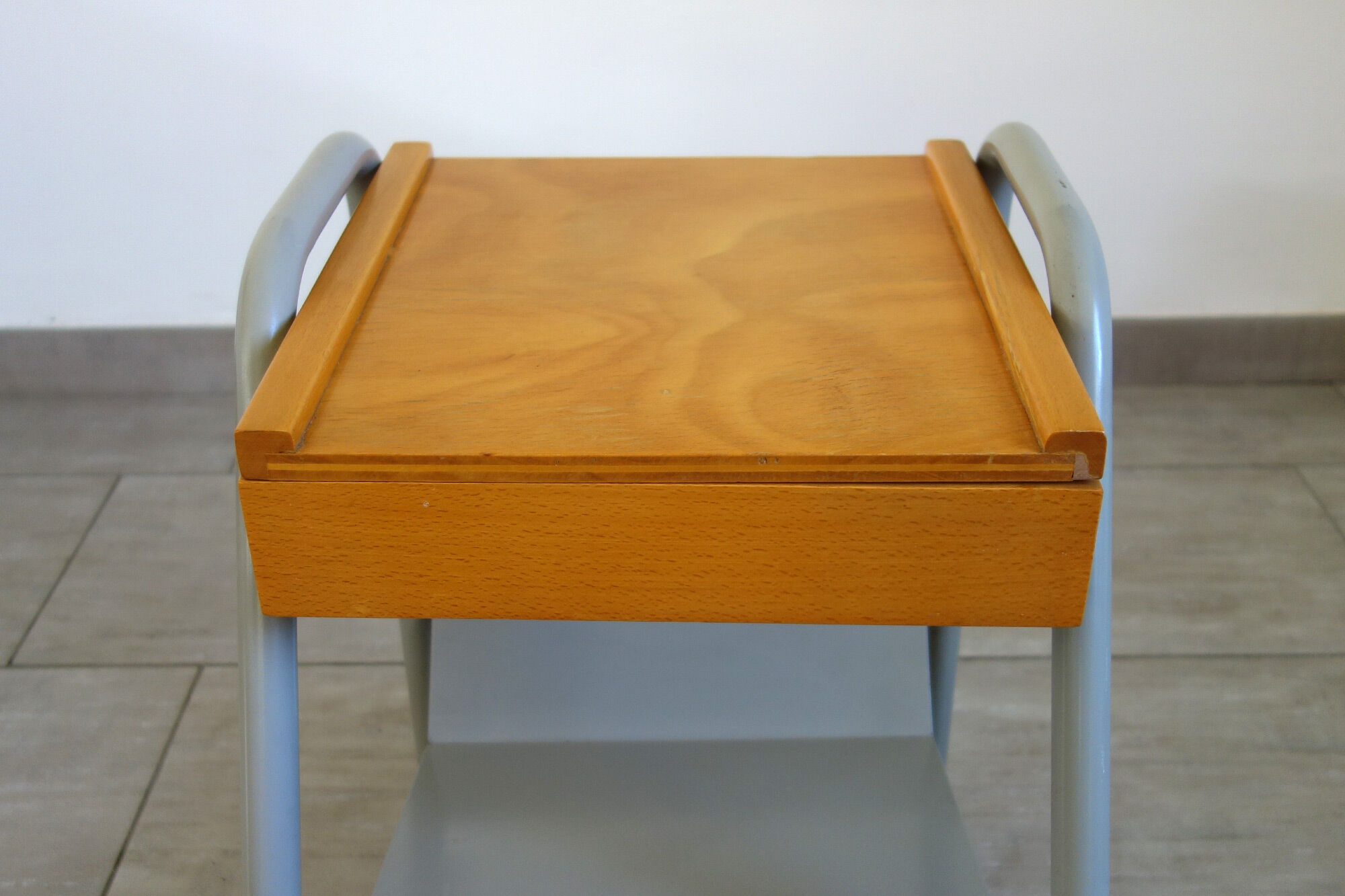 Vintage bedside table in wood and metal 1950