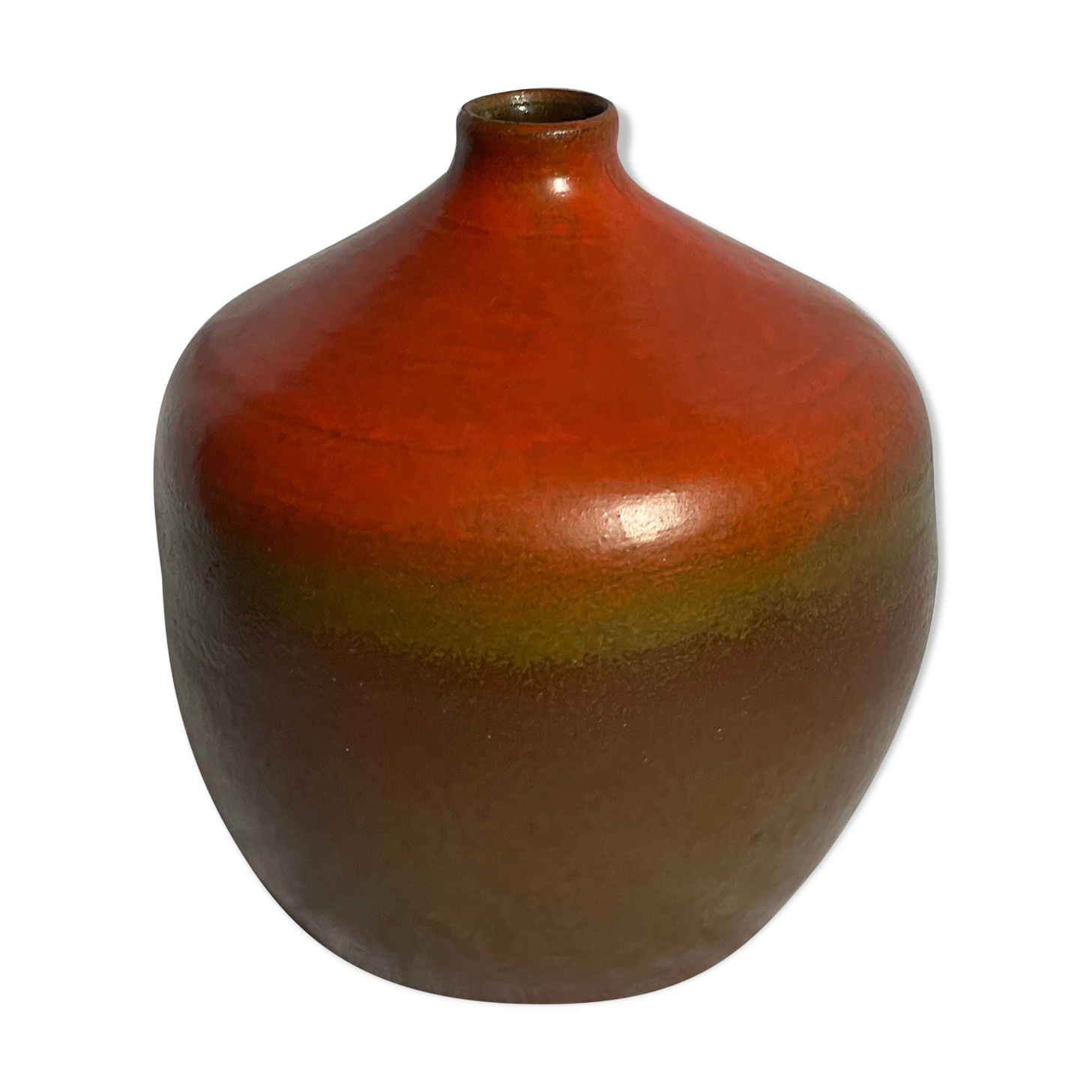 Vase boule terre cuite émaillé dégradé signé SS
