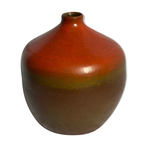 Vase boule terre cuite émaillé dégradé signé SS — Beyit