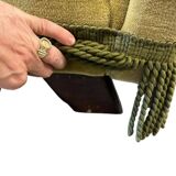 Vintage yellow-green fringed three-seater sofa