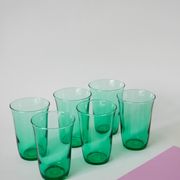 Lot de 6 verres en verre vert 1970