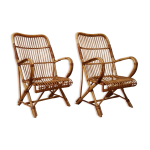 Paire fauteuils rotin