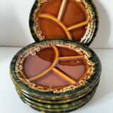 Set of 6 compartmentalised glazed ceramic plates, 1960s-70s.