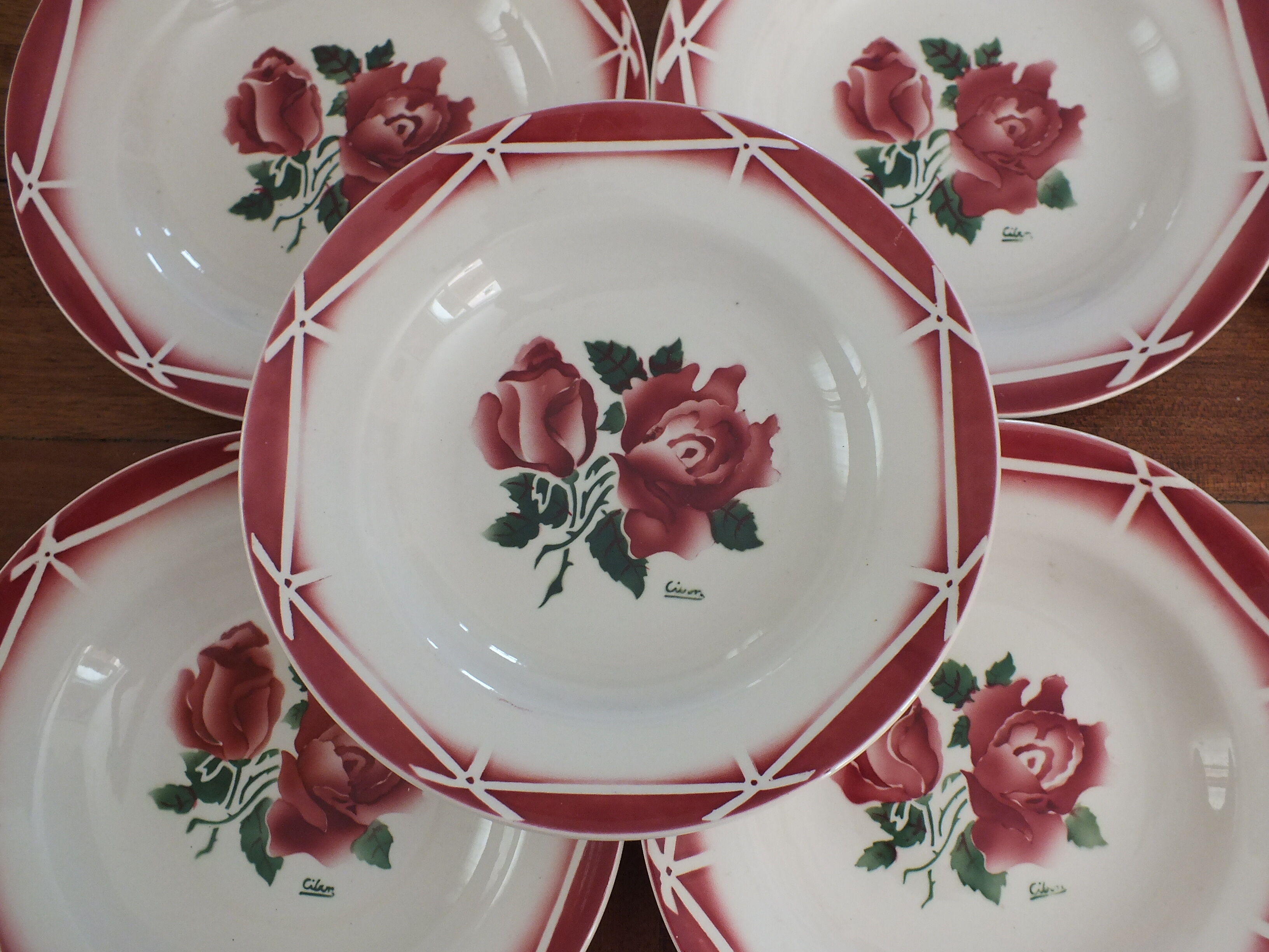 6 vintage Digoin Sarreguemines hollow plates model Cibon Lot 7