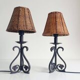 Mid-20th Century Spanish Hand-Forged Wrought Iron Table Lamps