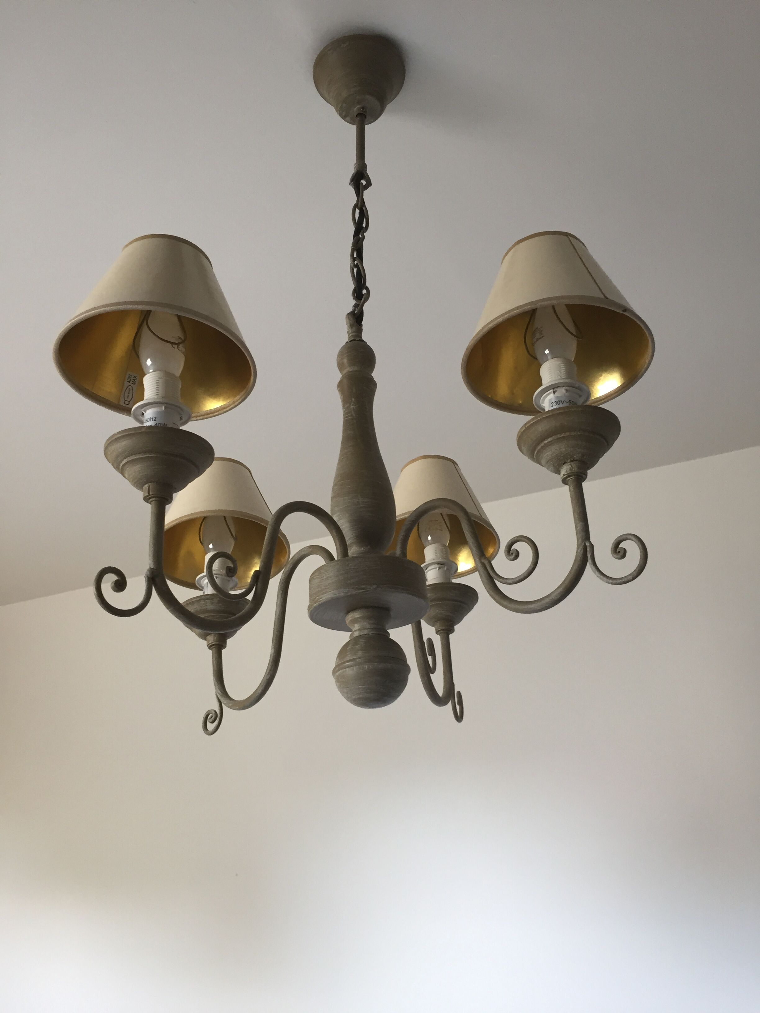 Lustre hollandais bois et métal 4 feux