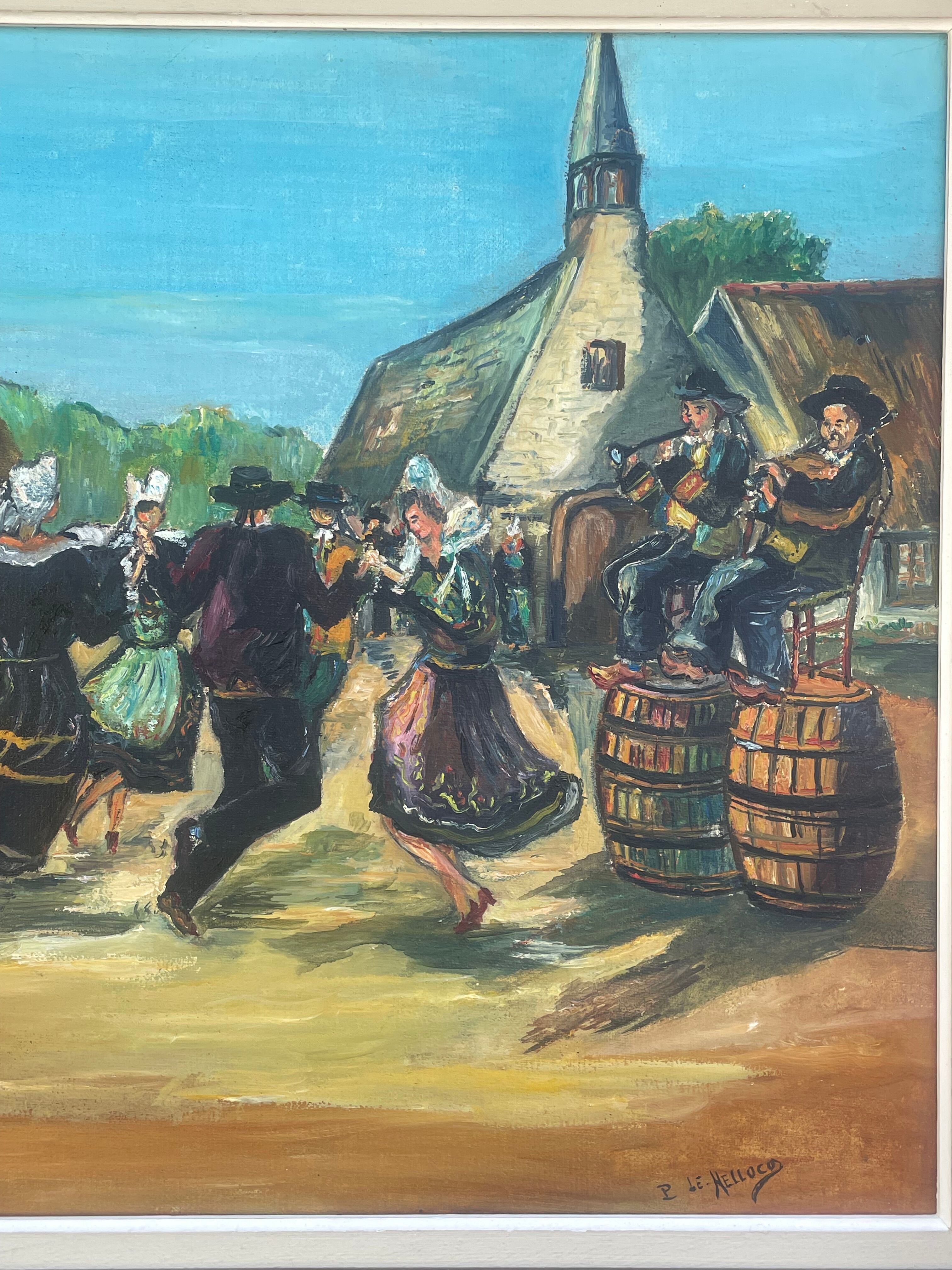 Oil on canvas, Breton scene, Breton village, signed Le Hellocq, Pont Aven