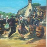 Oil on canvas, Breton scene, Breton village, signed Le Hellocq, Pont Aven