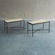 Set of 2 minimalist metal side tables with plaster-fiber tops