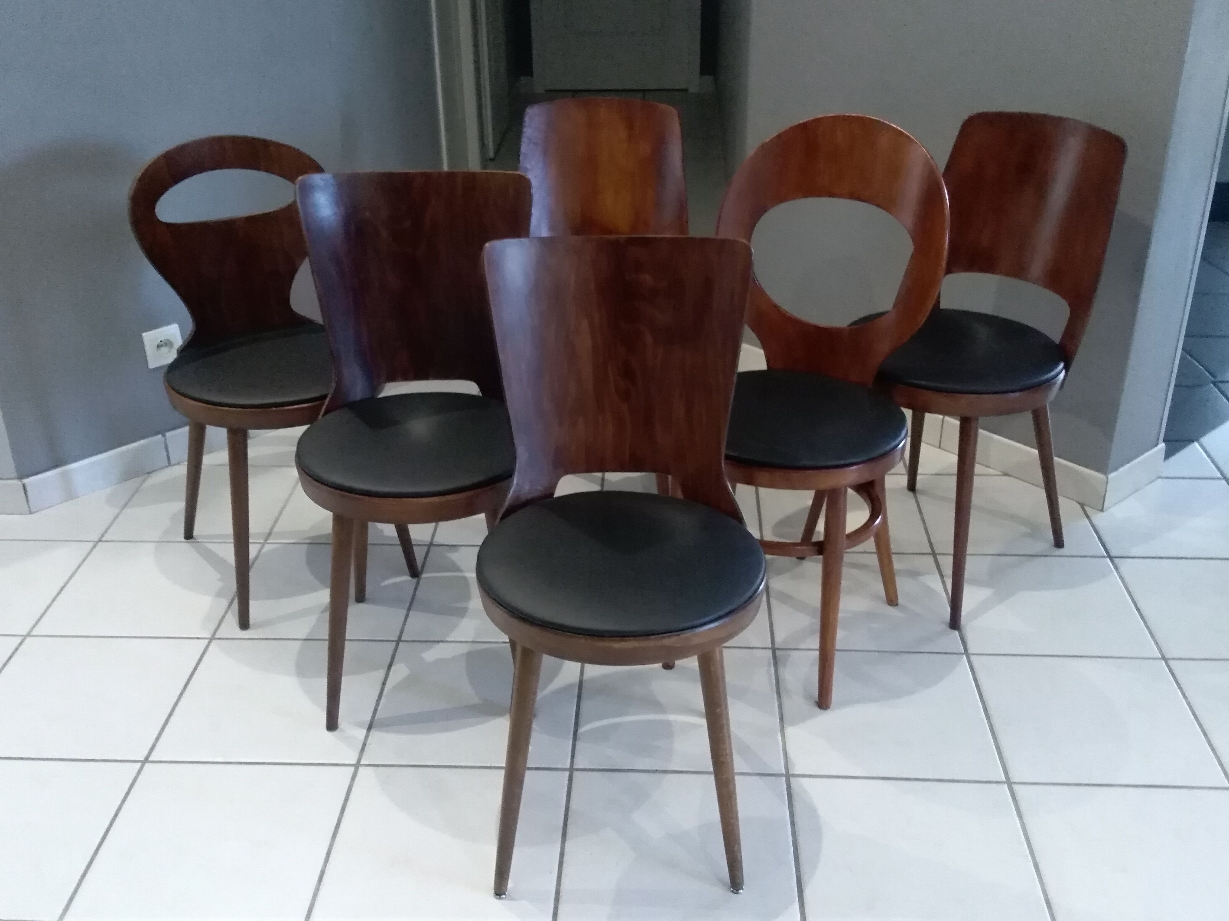 Lot 6 chairs Bistro Baumann mismatched Dove, Mondor