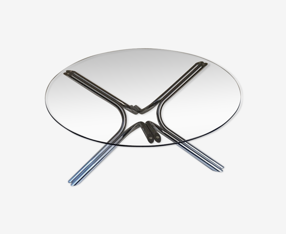 Table basse design chromée et verre fumé années 70