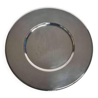 Round silver-plated dish by Christofle x Jean Cocteau, 1960s