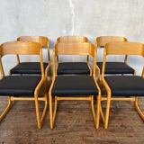 Set of 6 vintage bentwood sleigh chairs by Baumann - 1960s