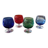 4 vintage colored stemmed glasses – tinted blown glass – 1970s