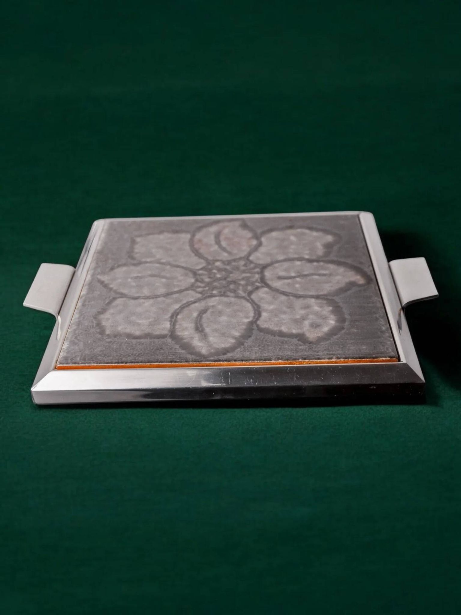 Space age floral grey ceramic trivet, Spain, 1970s