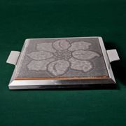 Space age floral grey ceramic trivet, Spain, 1970s