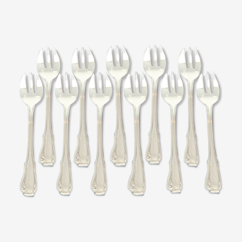 Set de 12 fourchettes a huitres Boulenger en metal argenté modele regence berry