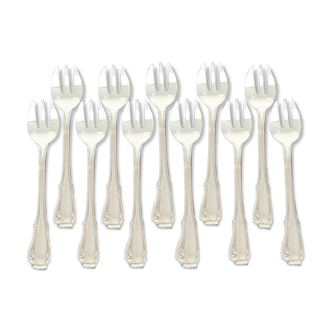 Set de 12 fourchettes a huitres Boulenger en metal argenté modele regence berry