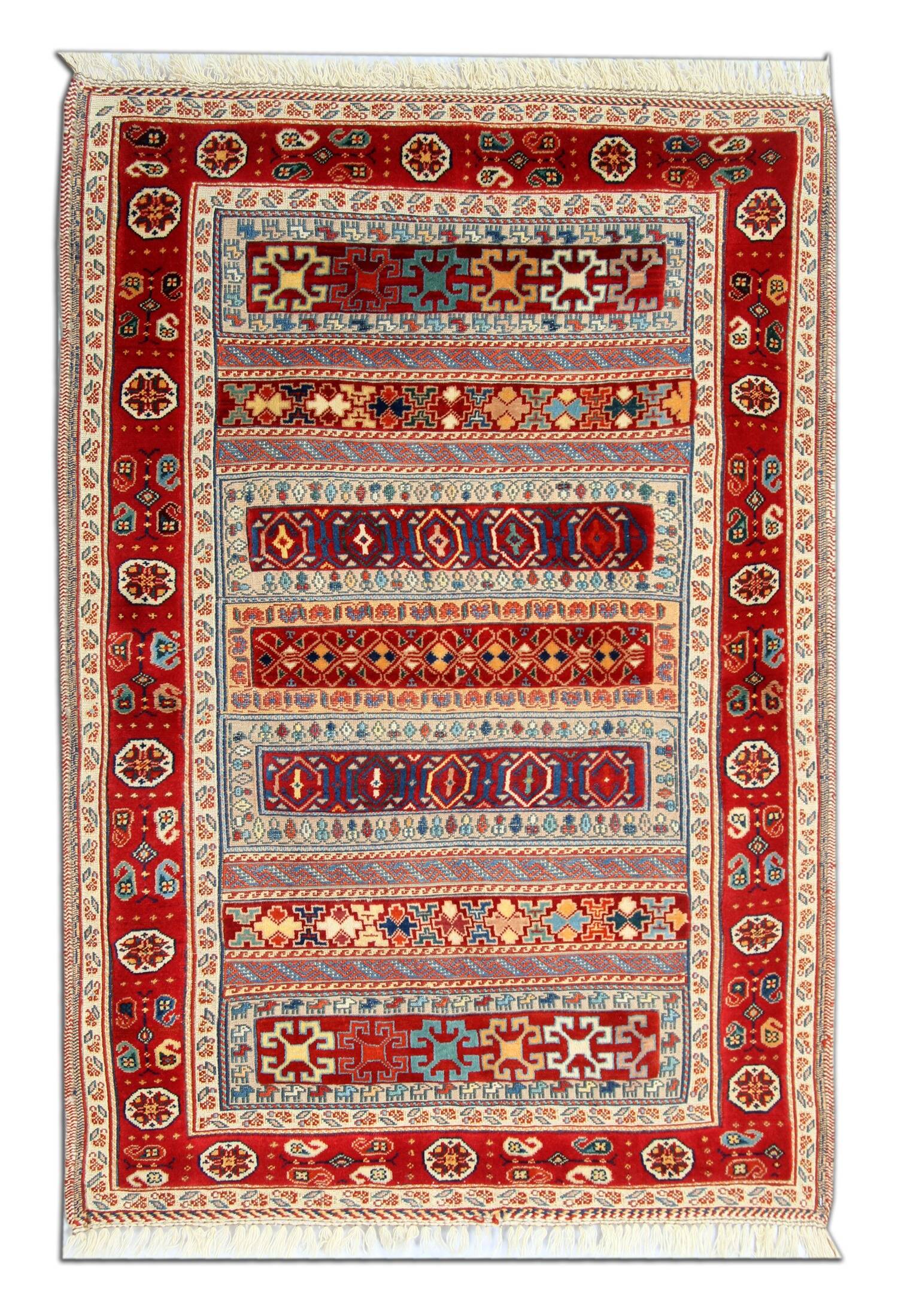 Vintage Style Red Kilim Rug Wool Handmade Tribal Flatweave 167x108cm