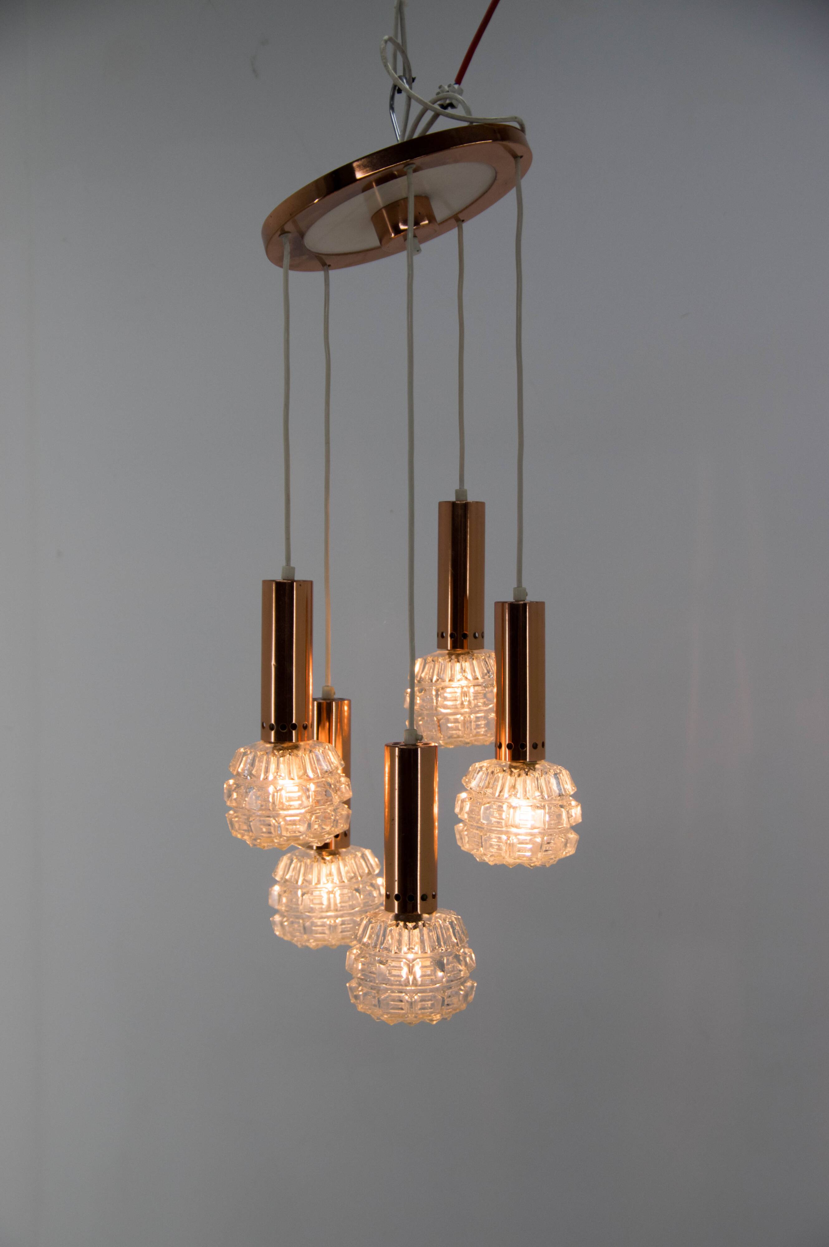 Mid-century Copper and Glass Chandelier, 1970s
