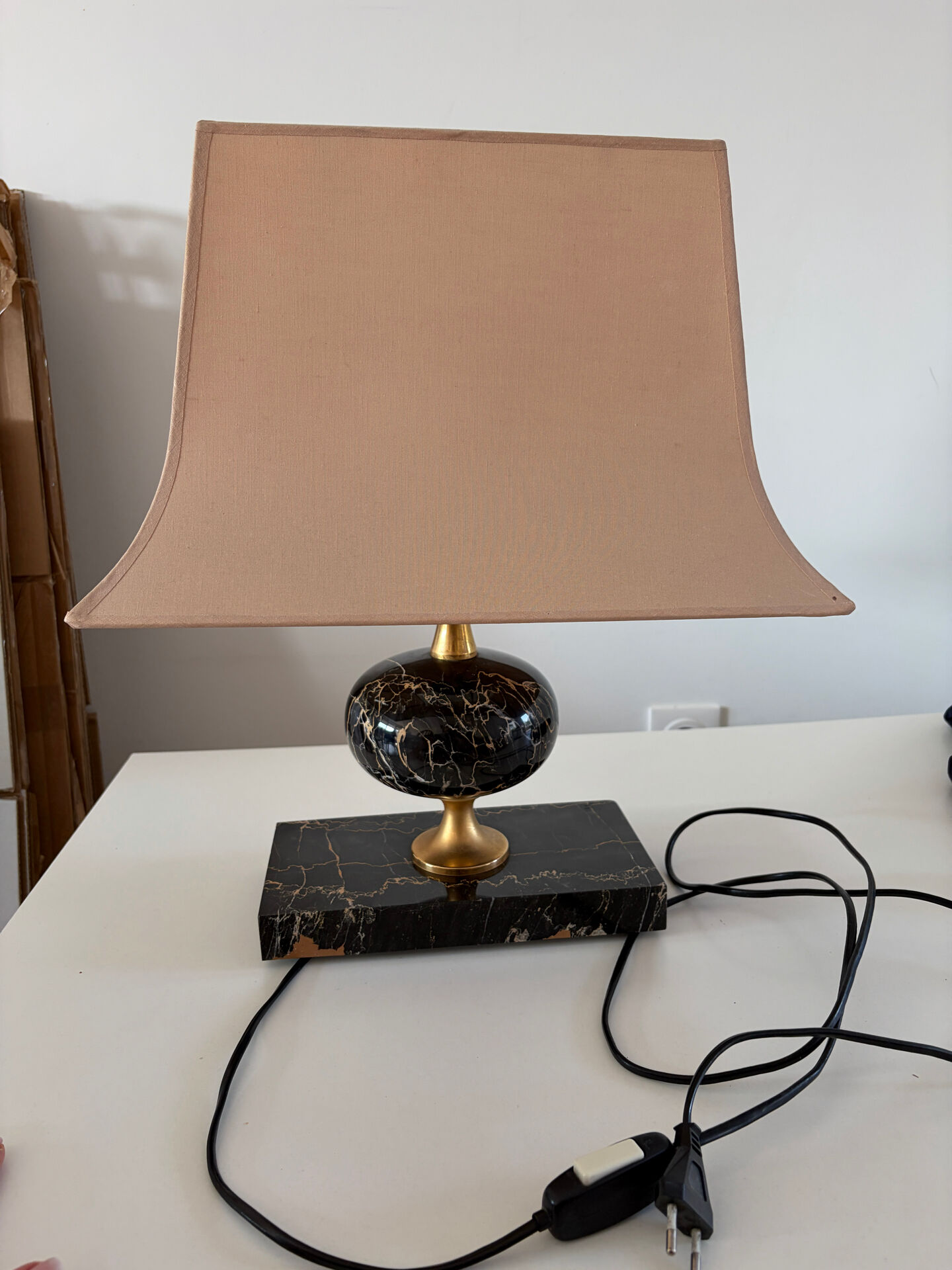 Lampe marbre noir Portoro 1970’s Philippe Barbier