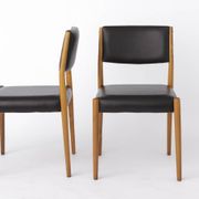 Pair of Vintage German Chairs, 1960s–1970s, Beechwood, Black Faux Leather