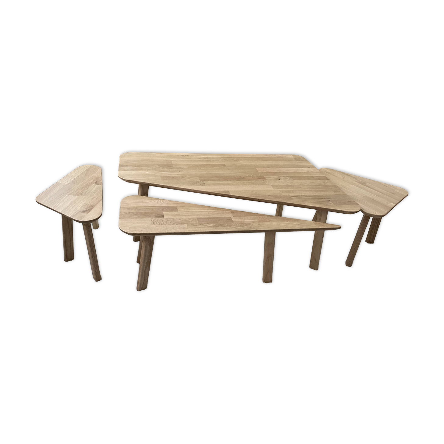 Set of low tables in oiled light oak.