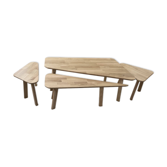 Set of low tables in oiled light oak.