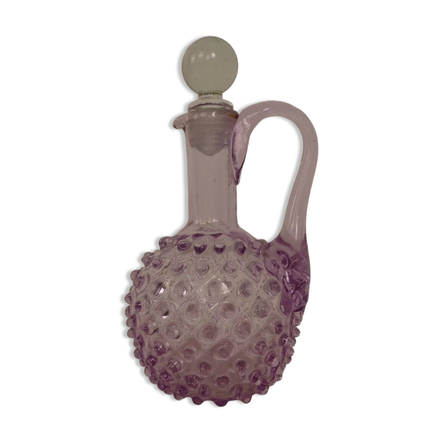 Italian pink bubble glass decanter with stopper, 1960s