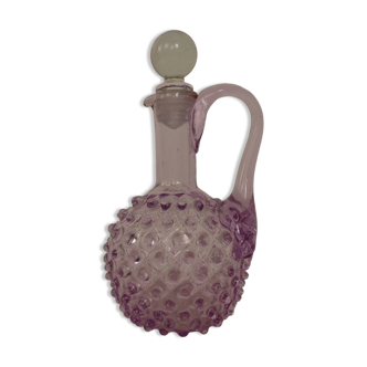 Italian pink bubble glass decanter with stopper, 1960s