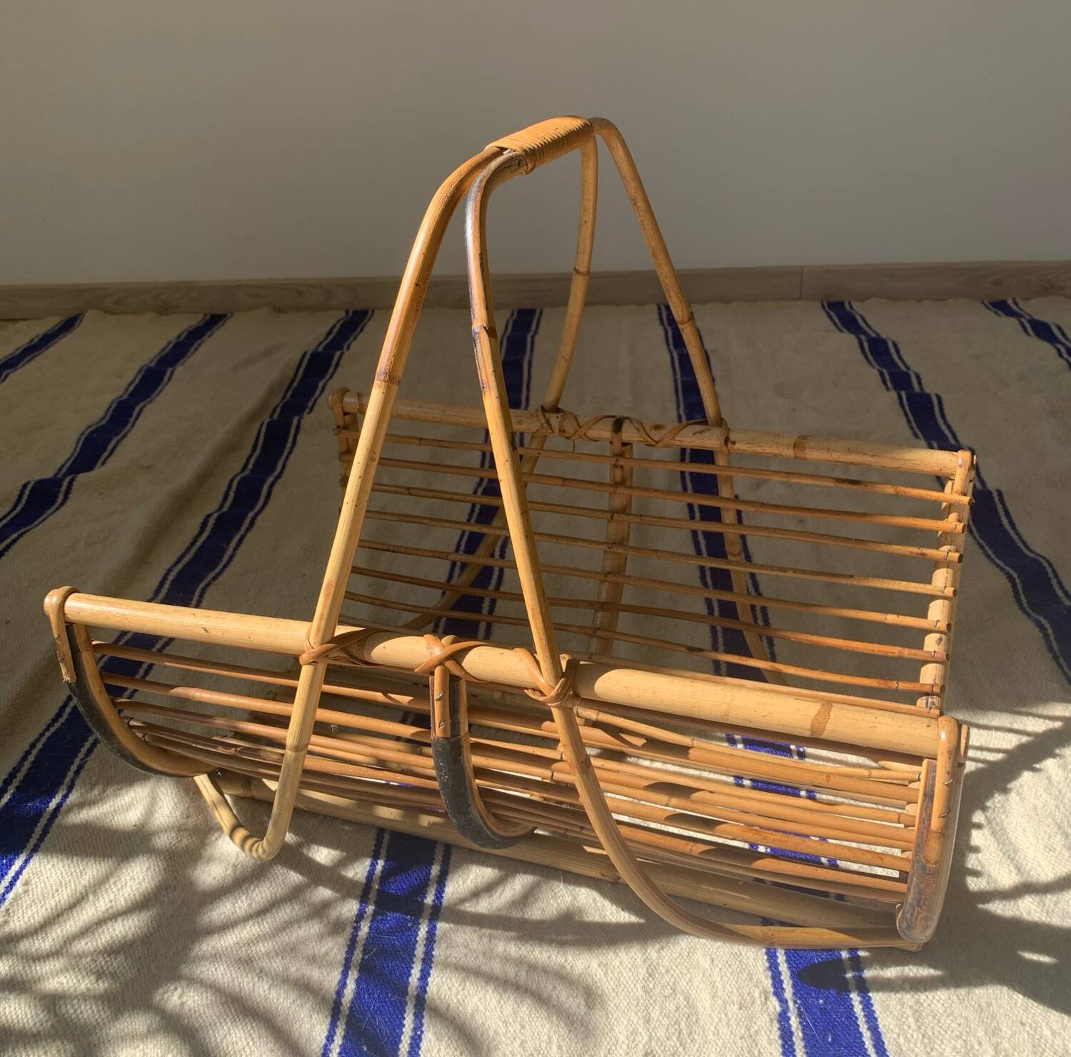 Vintage rattan log holder