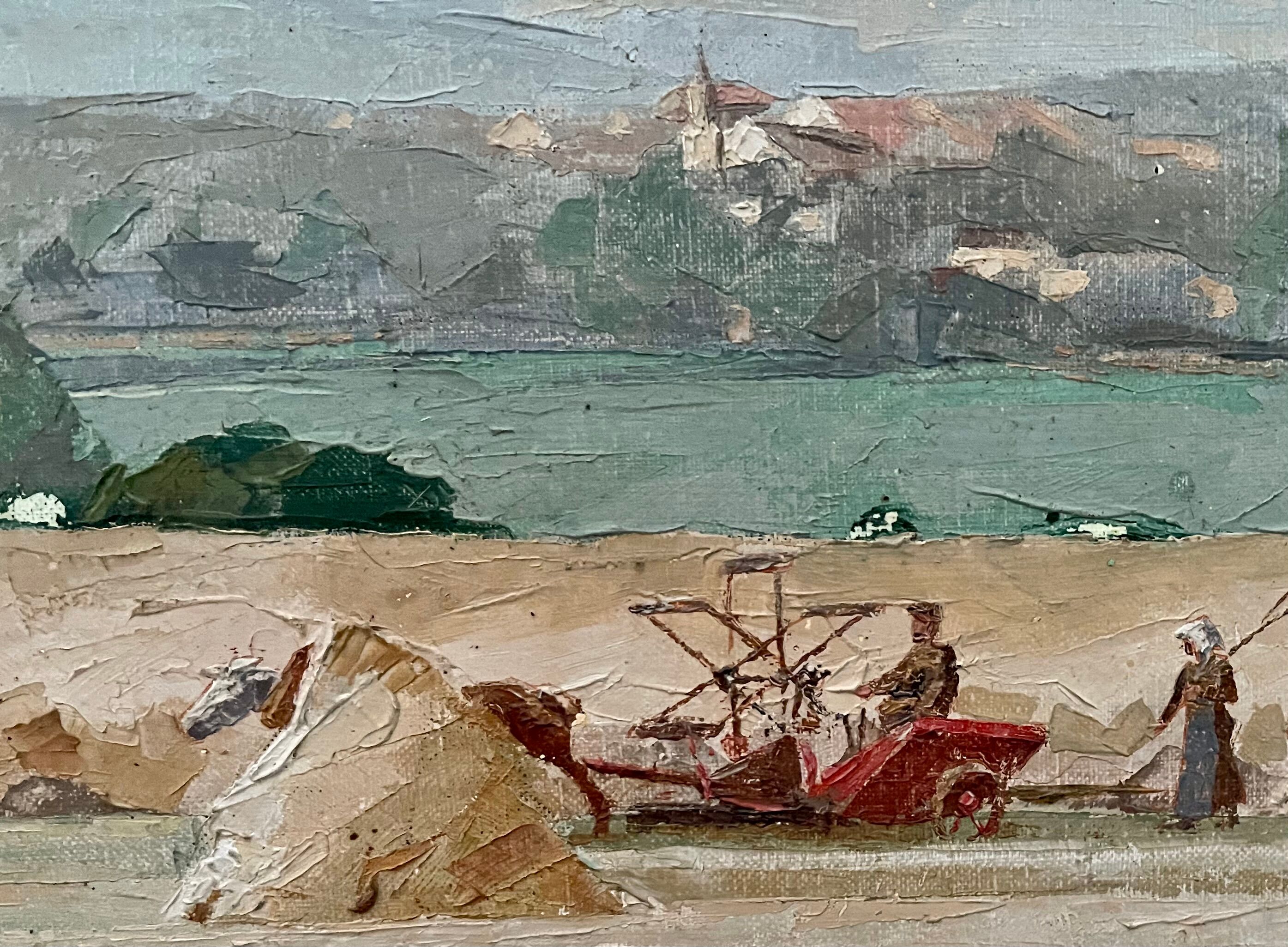 Haystack painting rustic scene by Julien Gerardot Oil on canvas