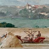 Haystack painting rustic scene by Julien Gerardot Oil on canvas