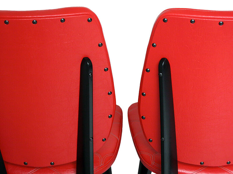 Set of 4 red quilted skai chairs year 50