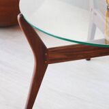 Round coffee table - glass top and teak base