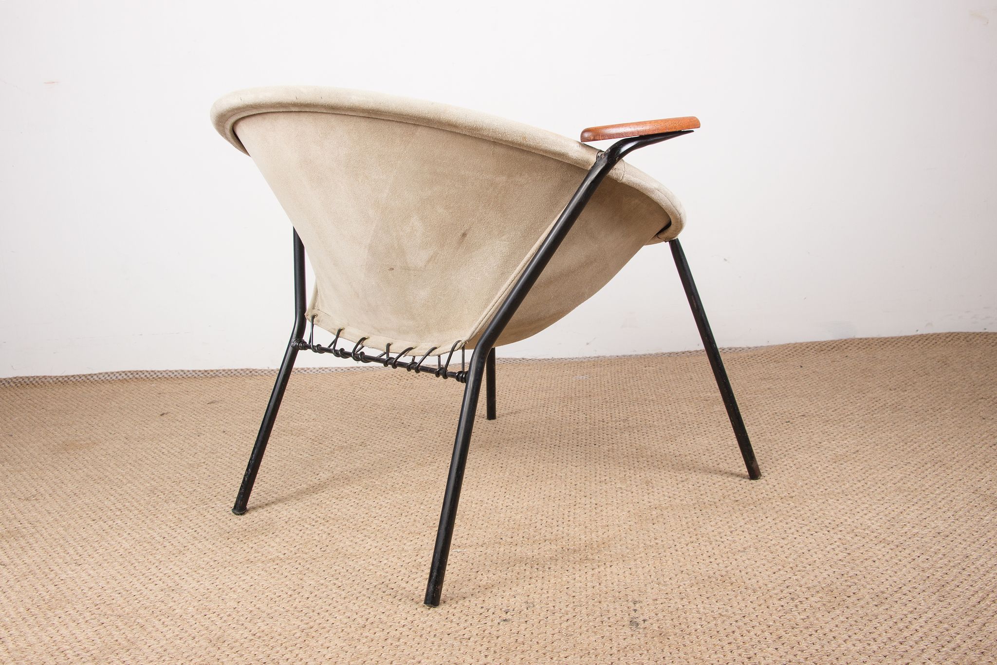 Danish armchair in Leather, Steel and Teak, Balloon model by Hans Olsen 1960.