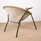 Danish armchair in Leather, Steel and Teak, Balloon model by Hans Olsen 1960.