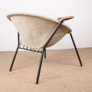 Danish armchair in Leather, Steel and Teak, Balloon model by Hans Olsen 1960.