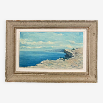 Oil on panel by M. Gibert 20th century rocky coast