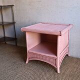 Vintage pink bamboo rattan side table or large bedside table