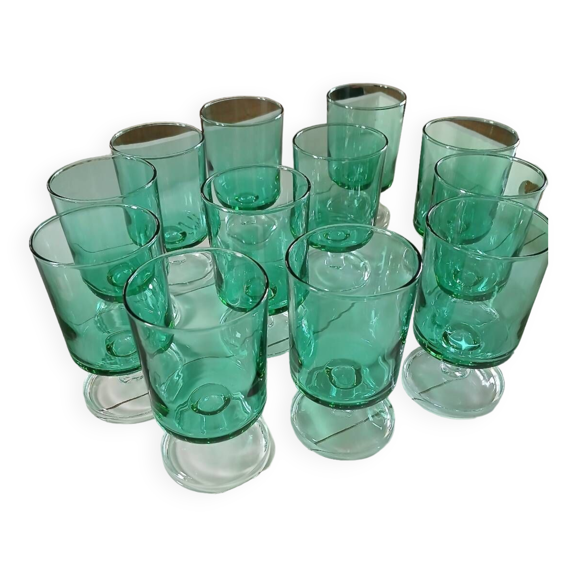 12 vintage stemmed glasses